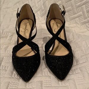 Jessica Simpson Black Sparkle Heels with Pointed Toe